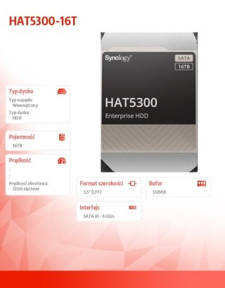 Dysk HDD Synology HAT5300 16TB SATA 7200 obr/min korporacyjny