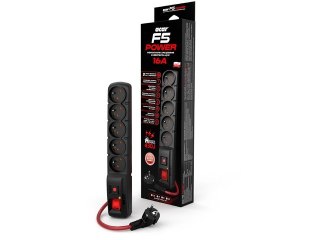 Listwa zasilająca Acar F5 Power 3m 16A czarna 5 gniazd przeciwprzepięciowa