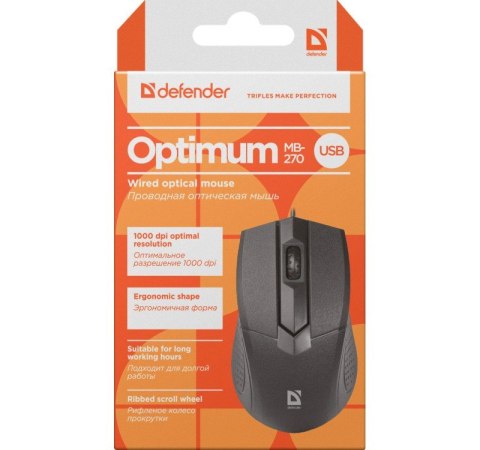 Mysz Defender OPTIMUM MB-270 przewodowa optyczna czarna do biura
