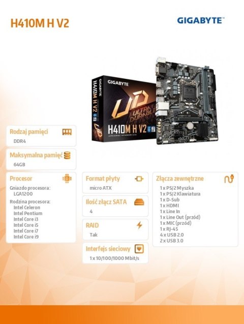 Płyta główna Gigabyte H410M H V2 mATX 2DDR4 HDMI D-SUB M.2