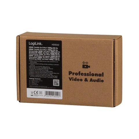 Przełącznik Switch LogiLink 3x1 HDMI 1080p z pilotem