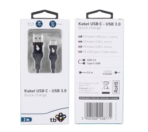 Kabel USB 3.0 USB C 2m PREMIUM czarny szybkie ładowanie TPE