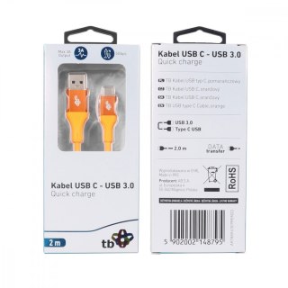 Kabel USB 3.0 USB C 2m PREMIUM 3A pomarańczowy szybkie ładowanie
