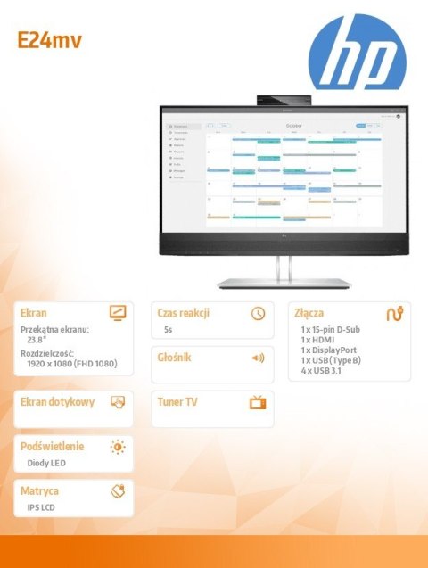Monitor HP E24mv G4 FHD 23,8'' konferencyjny z kamerą i głośnikami