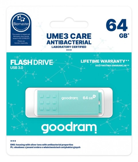 Pendrive GOODRAM UME3 Care 64GB USB 3.0 antybakteryjny miętowy