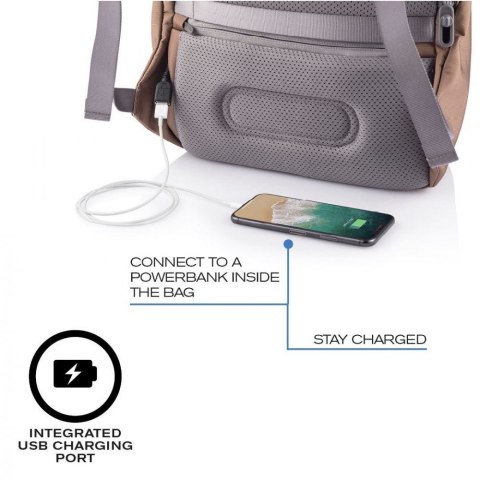 Plecak antykradzieżowy XD DESIGN BOBBY SOFT brązowy wodoodporny z USB