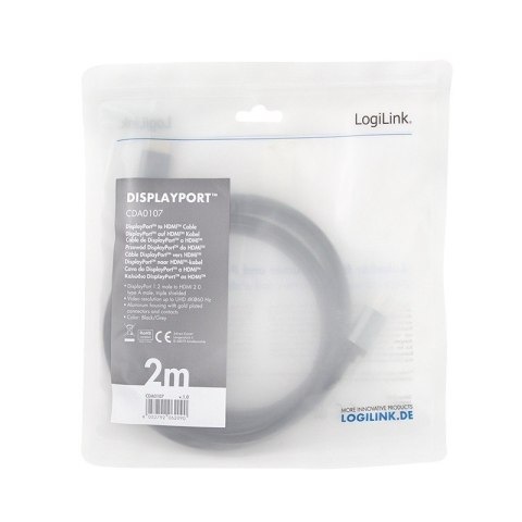 Kabel LogiLink DisplayPort do HDMI 4K 60Hz aluminiowy 2m