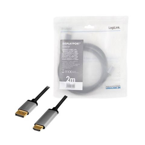 Kabel LogiLink DisplayPort do HDMI 4K 60Hz aluminiowy 2m