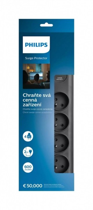 Listwa antyprzepięciowa Philips SPN7080BA/60 8 gniazd 2m filtr 900J