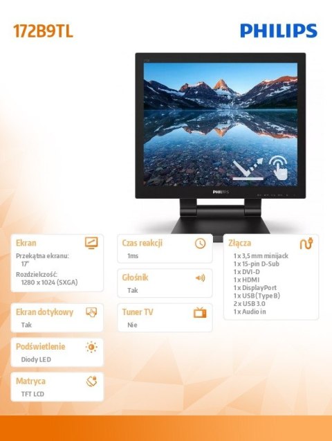 Monitor Philips 172B9TL 17 cali LED dotykowy IP65 z DVI HDMI DP