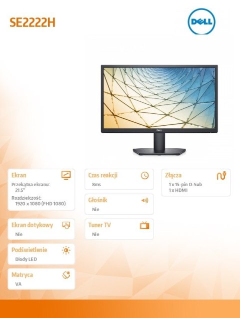 Monitor Dell SE2222H 21,5 cali LED Full HD HDMI matowy