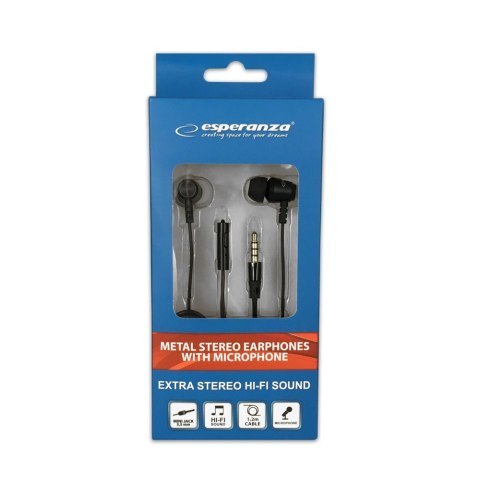 Słuchawki douszne metalowe Esperanza z mikrofonem basowe 3.5mm