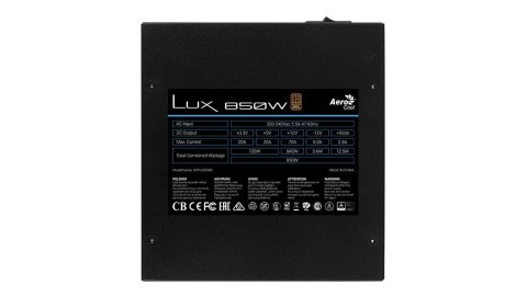 Zasilacz AeroCool LUX 850W 80+ Bronze ATX wydajny z cichym wentylatorem