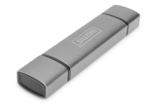Czytnik kart DIGITUS 3 portowy USB Typ C USB 3 SuperSpeed aluminiowy szary