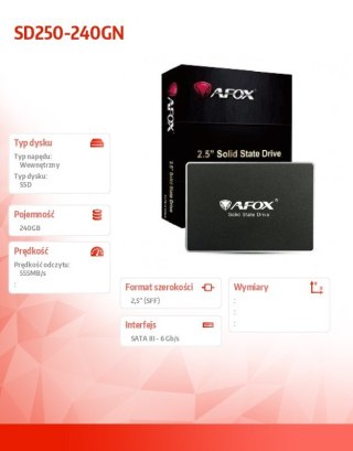 Dysk SSD AFOX 240GB SATA III 555 MB/s szybki wewnętrzny 2,5 calowy