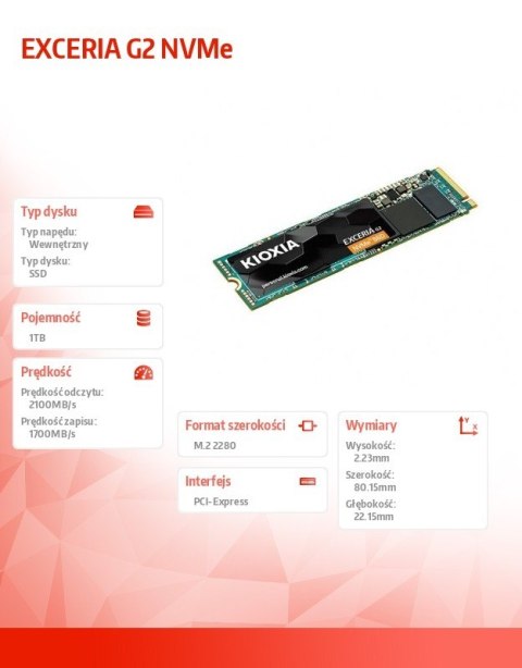 Dysk SSD Kioxia Exceria G2 1TB NVMe 2100MB/s szybki wewnętrzny