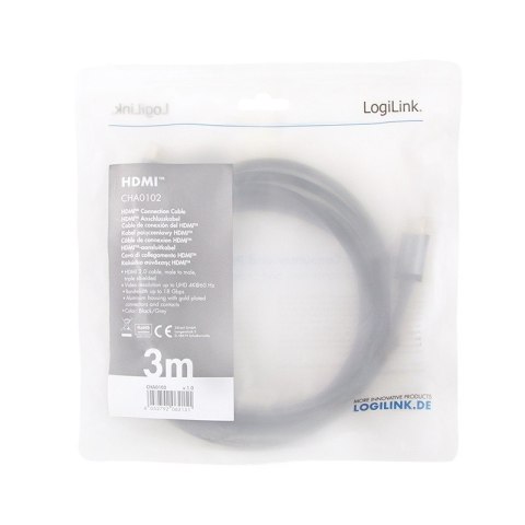 Kabel HDMI 4K LogiLink 3m aluminium czarny wysoka jakość
