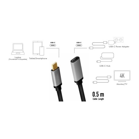 Kabel USB-C M/F 4K 60Hz aluminiowy 0.5m do wideo