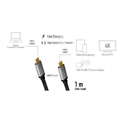 Kabel USB-C M/M 4K/60 Hz PD aluminiowy 1m do zasilania i wideo