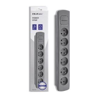 Listwa zasilająca Qoltec 6 gniazd 1.8m szara z włącznikiem Quick Switch