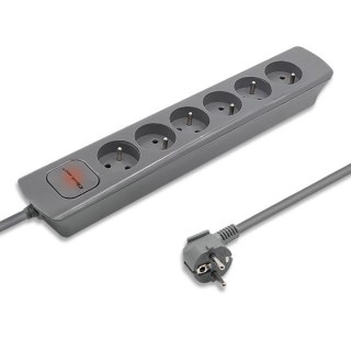 Listwa zasilająca Qoltec 6 gniazd 1.8m szara z włącznikiem Quick Switch