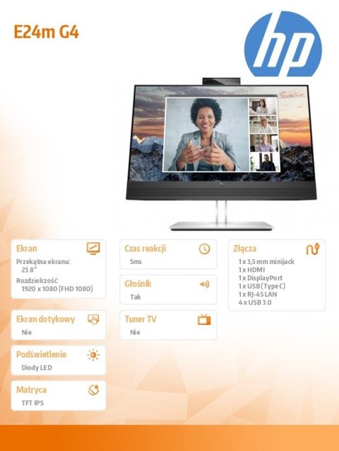 Monitor HP E24m G4 USB-C FHD z kamerą do konferencji 24 cale