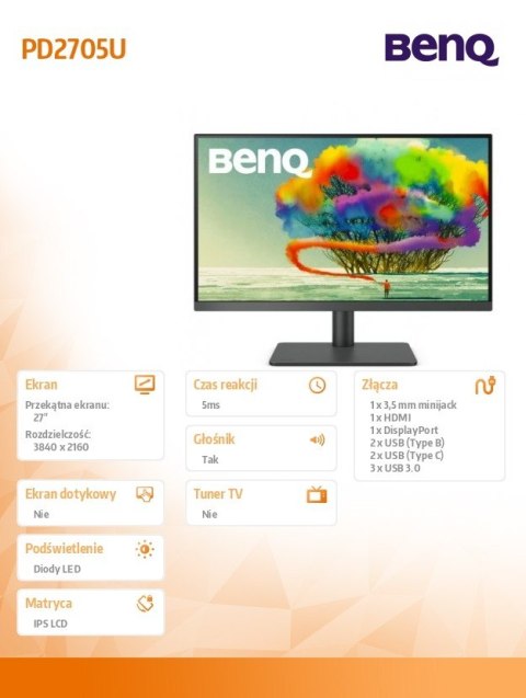 Monitor Benq PD2705U 27 cali QHD IPS LED 5ms z HDMI