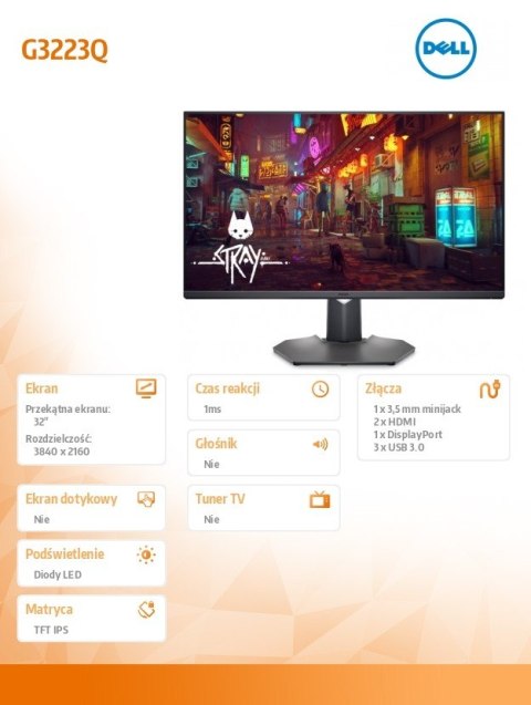 Monitor Dell G3223Q 32 4K HDR FreeSync 144Hz IPS LED do gier