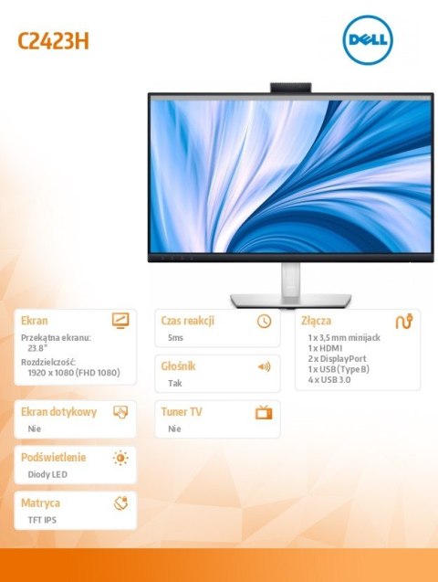 Monitor Dell C2423H 23,8 LED IPS Full HD do wideokonferencji z kamerą
