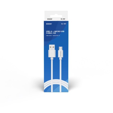 Kabel USB-A micro USB 3m 2A SAVIO CL-167 szybkie ładowanie