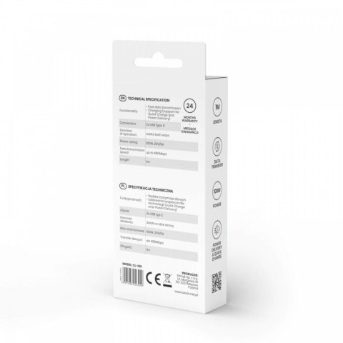 Kabel USB typu C 5A 1m Savio CL-159 elastyczny szybki