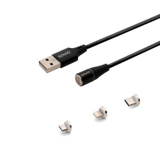 Kabel magnetyczny USB 3w1 typ C Micro Lightning czarny 1m SAVIO