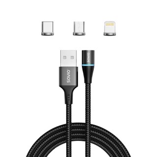 Kabel magnetyczny USB 3w1 typ C Micro Lightning czarny 1m SAVIO