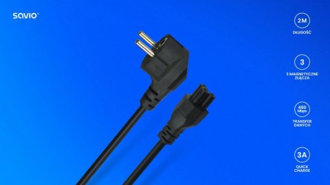 Kabel zasilający Savio CL-158 koniczynka 3m uniwersalny czarny