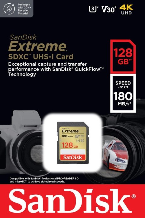 Karta pamięci SanDisk Extreme SDXC 128GB 180MB/s V30 wodoodporna