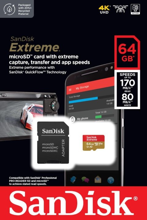 Karta pamięci SanDisk Extreme microSDXC 64GB 170 MB/s A2 V30 szybka