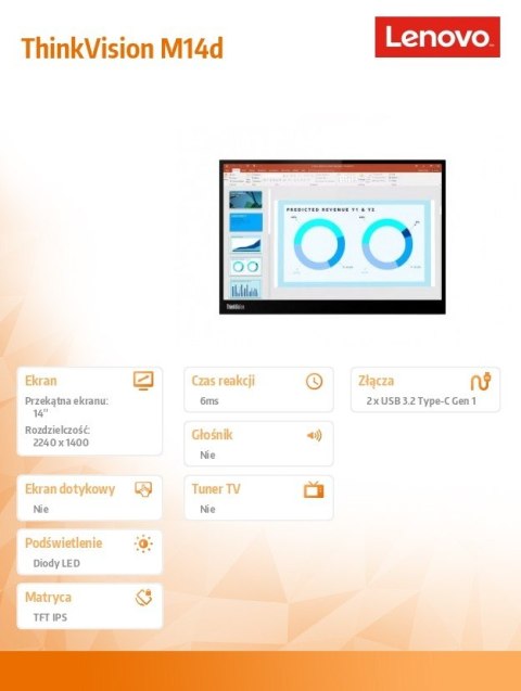 Monitor Lenovo ThinkVision M14d 14 FHD mobilny ultraprzenośny