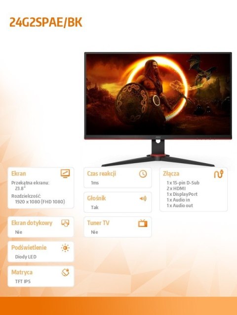 Monitor AOC 24G2SPAE 24 165Hz IPS FHD z głośnikami