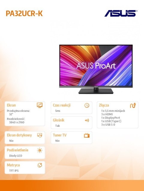 Monitor ASUS ProArt Display PA32UCR-K 32 cale 4K HDR mini LED IPS profesjonalny