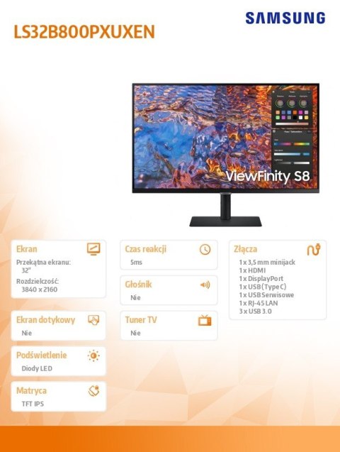 Monitor Samsung 32 cale ViewFinity S80PX UHD 3840x2160 IPS 60Hz