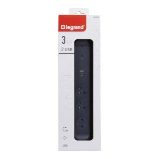 Przedłużacz Legrand 3x2PZ USB A/C 1,5m czarny przeciwprzepięciowy