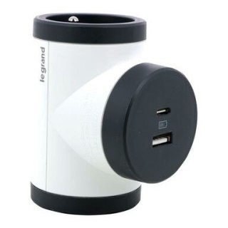 Rozgałęziacz obrotowy Legrand 2xP+Z z USB AC-B/C biało czarny