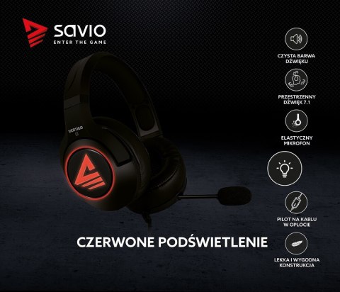 Słuchawki Gamingowe SAVIO Vertigo 7.1 USB z mikrofonem nauszne