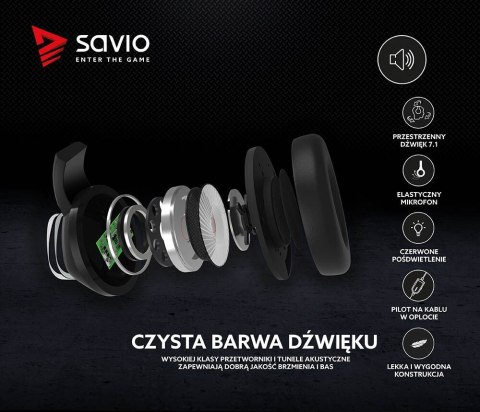 Słuchawki Gamingowe SAVIO Vertigo 7.1 USB z mikrofonem nauszne