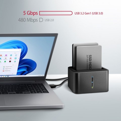 ADSA-D25 MINI stacja dokująca USB 3.2 klonująca 2x SATA 6G 2.5 SSD HDD