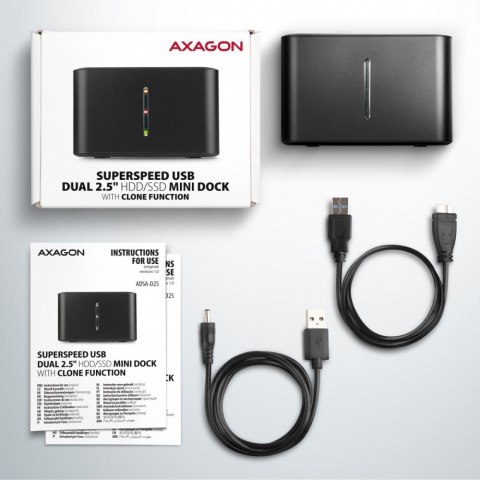 ADSA-D25 MINI stacja dokująca USB 3.2 klonująca 2x SATA 6G 2.5 SSD HDD