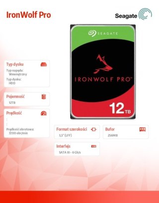 Dysk Seagate IronWolf Pro 12TB 3.5 HDD wewnętrzny wydajny do NAS