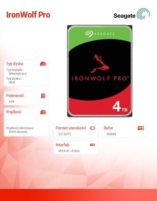 Dysk Seagate IronWolf Pro 4TB HDD 3.5'' do NAS 7200 obr/min wydajny
