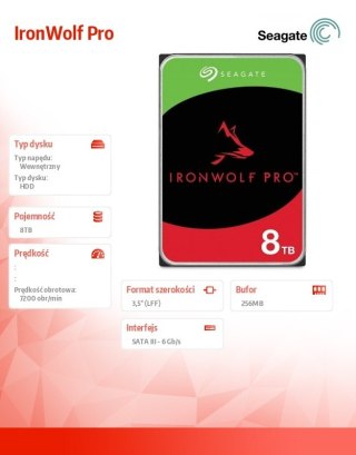 Dysk Seagate IronWolf Pro 8TB 3.5 HDD 7200 obr profesjonalny NAS