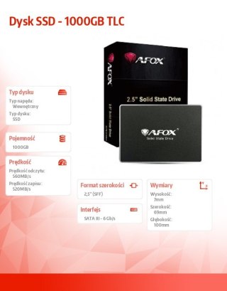 Dysk SSD AFOX 1000GB TLC SATA III szybki wewnętrzny 2,5''